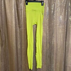 Free People Movement Neon Yellow Green Wool Stretchy Leggings S NWOT